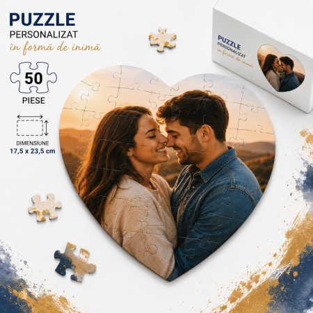 Puzzle Personalizat - Puzzle Personalizat în Formă de Inimă 50 Piese cu Fotografie – 17,5 x 23,5 cm