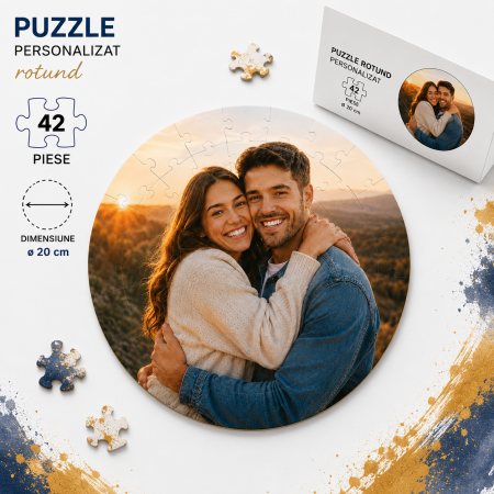 Puzzle Personalizat - Puzzle Personalizat Rotund 42 Piese cu Fotografie – Ø 20 cm