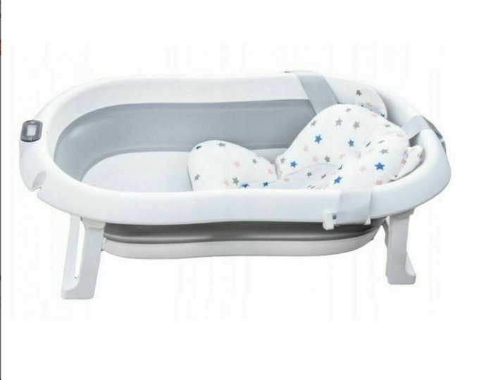 Cadă pliabilă pentru bebeluși set 5 piese, cu sistem de drenaj, monitor de temperatura, 95x47x22cm, gri [7]