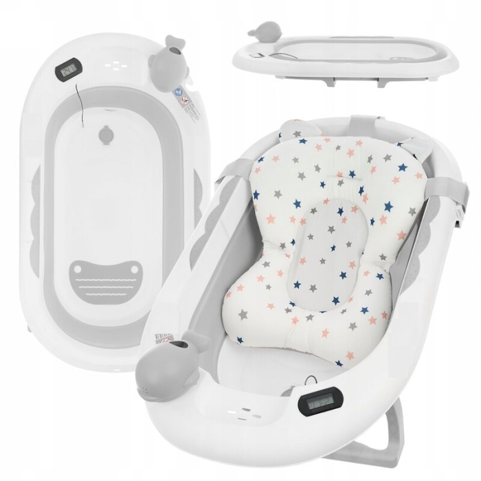 Cadă pliabilă pentru bebeluși set 5 piese, cu sistem de drenaj, monitor de temperatura, 95x47x22cm, gri [2]