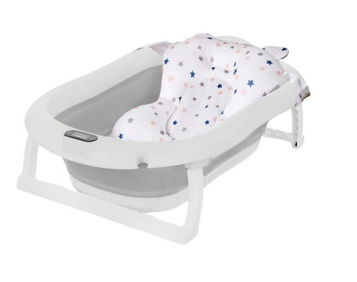 Cadă pliabilă pentru bebeluși set 5 piese, cu sistem de drenaj, monitor de temperatura, 95x47x22cm, gri [3]
