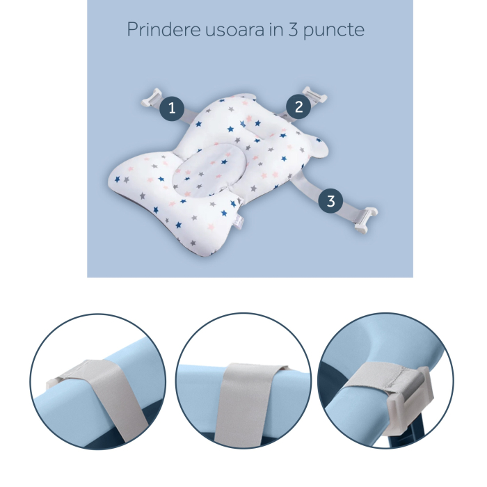 Cadă pliabilă pentru bebeluși set 5 piese, cu sistem de drenaj, monitor de temperatura, 95x47x22cm, gri [6]