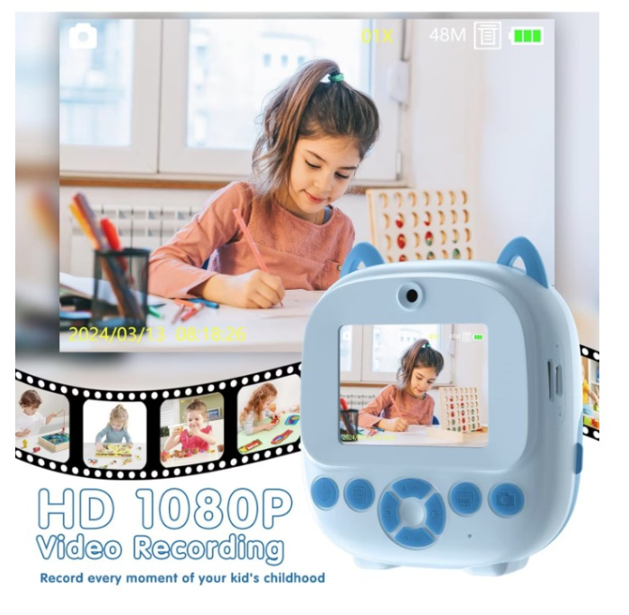 Aparat Foto cu Imprimare 2 in 1, 1080P cu Ecran 2.4 inch, Printare Instant, Dual Lens, Cablu USB-C. Reincarcabil [3]