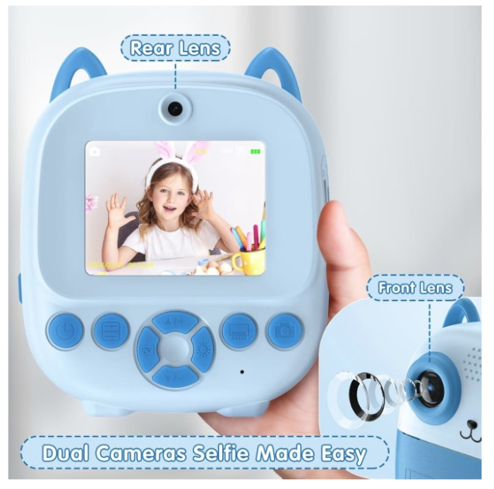 Aparat Foto cu Imprimare 2 in 1, 1080P cu Ecran 2.4 inch, Printare Instant, Dual Lens, Cablu USB-C. Reincarcabil [4]