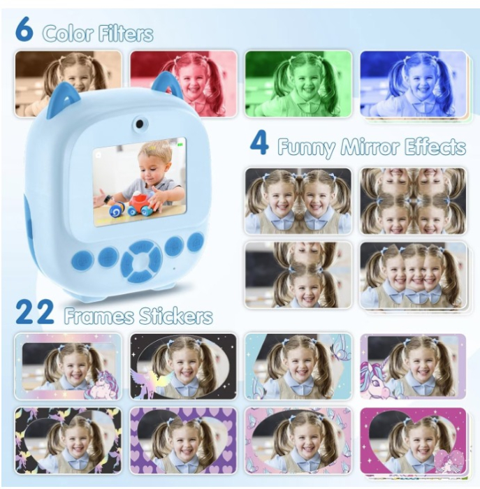 Aparat Foto cu Imprimare 2 in 1, 1080P cu Ecran 2.4 inch, Printare Instant, Dual Lens, Cablu USB-C. Reincarcabil [7]