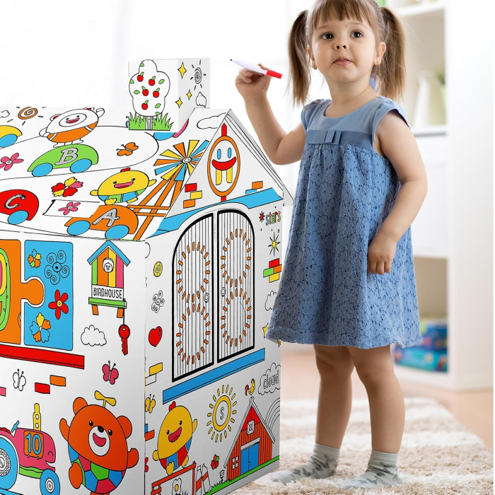 Căsuță din carton pentru copii de colorat, asamblat și pictat [6]
