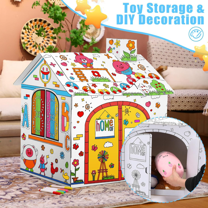 Căsuță din carton pentru copii de colorat, asamblat și pictat [4]