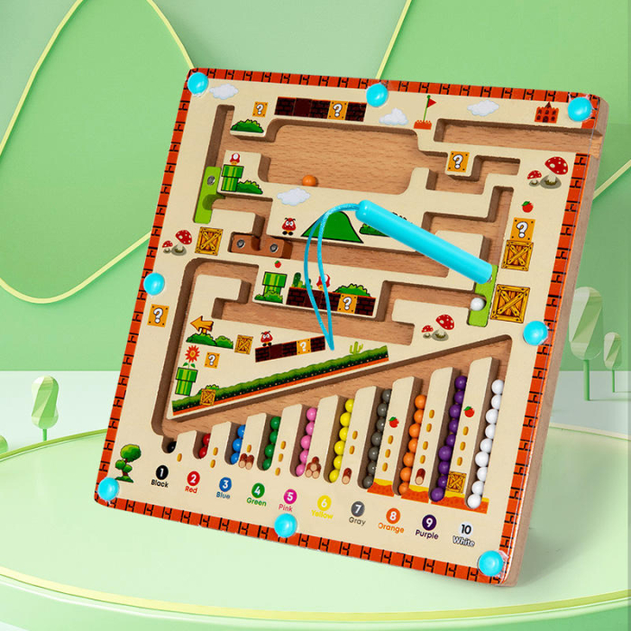 Joc Educațional din Lemn – Labirint cu Mărgele și Sortare Numere [2]