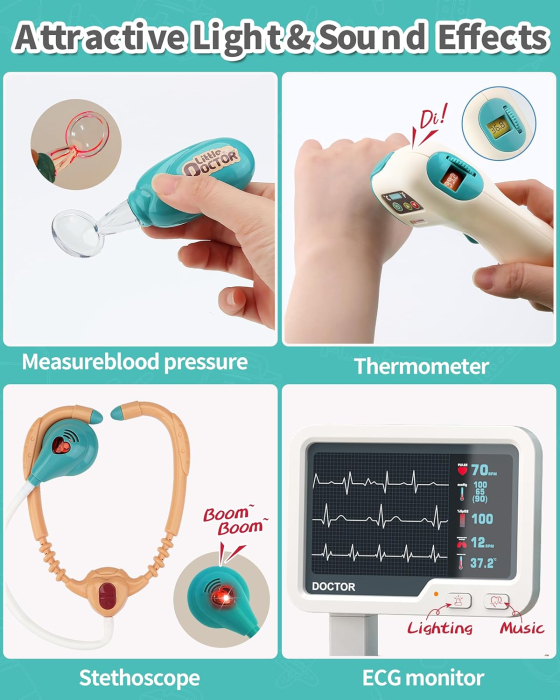 Set Cărucior Medical pentru copii, 26 Piese, Turcoaz [4]