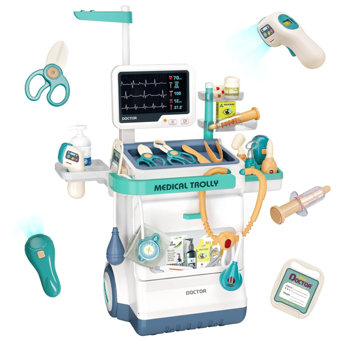 Set Cărucior Medical pentru copii, 26 Piese, Turcoaz [2]