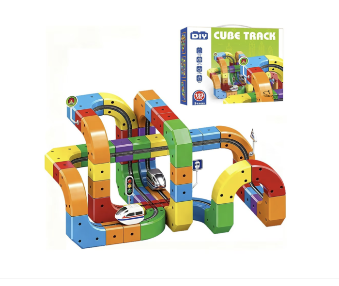 Set constructie tren electric copii 123 piese, pista 3D modulara Track Cube, cuburi educative STEM, trenulet motorizat cu traseu, 3+ ani [6]