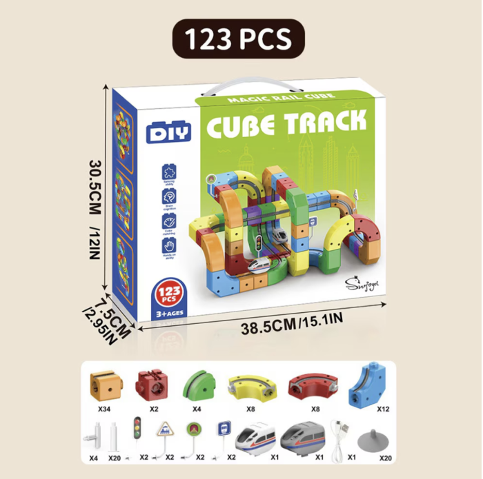 Set constructie tren electric copii 123 piese, pista 3D modulara Track Cube, cuburi educative STEM, trenulet motorizat cu traseu, 3+ ani [8]