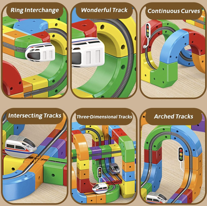 Set constructie tren electric copii 123 piese, pista 3D modulara Track Cube, cuburi educative STEM, trenulet motorizat cu traseu, 3+ ani [2]