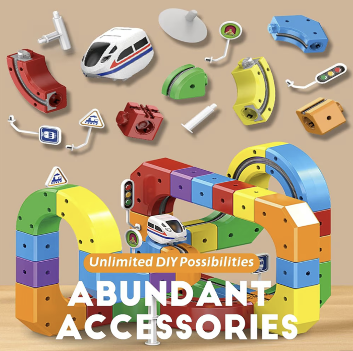 Set constructie tren electric copii 123 piese, pista 3D modulara Track Cube, cuburi educative STEM, trenulet motorizat cu traseu, 3+ ani [4]