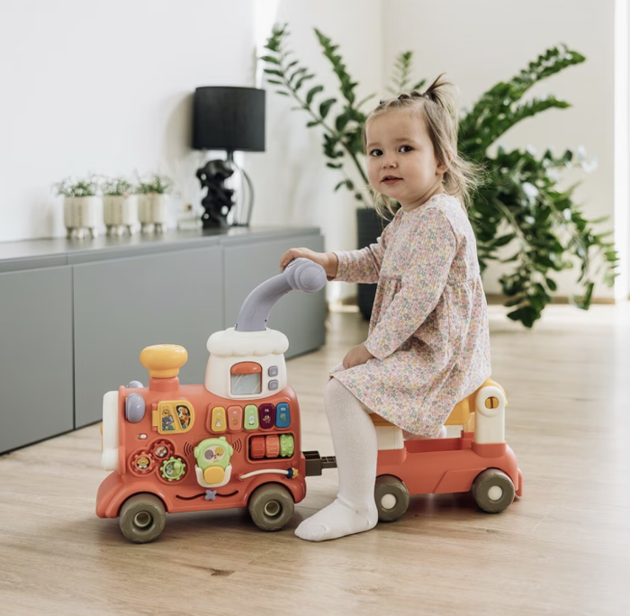 Antemergator 5 in 1 pentru copii, centru activitati educativ, lumini si sunete, trenulet interactiv, 12-36 luni, Roz [2]