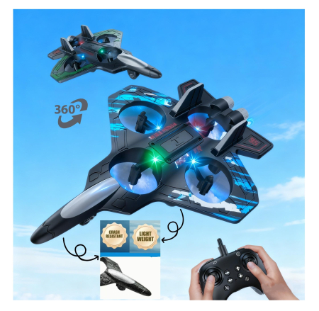 Jucarii RC - Avion Telecomandat 6 Canale – 2.4Ghz, cu Acrobații 360° și Lumini LED