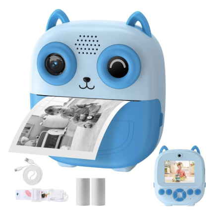 Jucarii - Aparat Foto cu Imprimare 2 in 1, 1080P cu Ecran 2.4 inch, Printare Instant, Dual Lens, Cablu USB-C. Reincarcabil