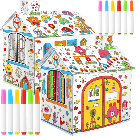 DIY Toys - Căsuță din carton pentru copii de colorat, asamblat și pictat