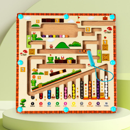 Jucarii interactive - Joc Educațional din Lemn – Labirint cu Mărgele și Sortare Numere