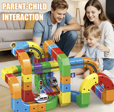 Bestsellers - Set constructie tren electric copii 123 piese, pista 3D modulara Track Cube, cuburi educative STEM, trenulet motorizat cu traseu, 3+ ani