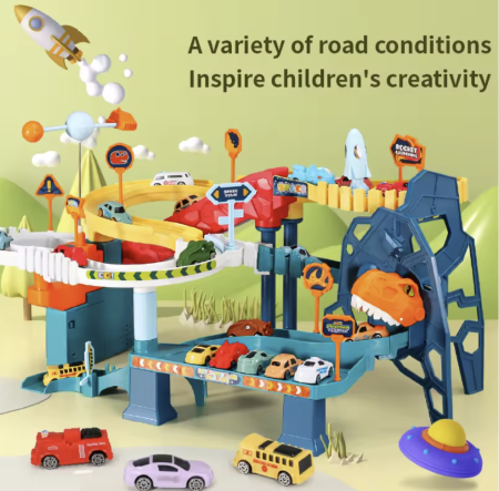 Masinute - Set de Curse „Aventură Spațială cu Dinozauri” – Pistă pentru Mașinuțe