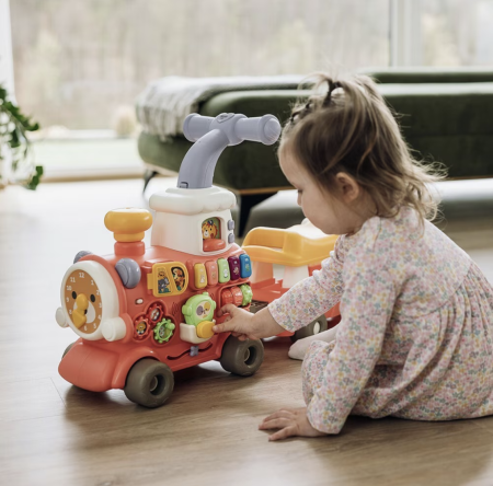 Bestsellers - Antemergator 5 in 1 pentru copii, centru activitati educativ, lumini si sunete, trenulet interactiv, 12-36 luni, Roz