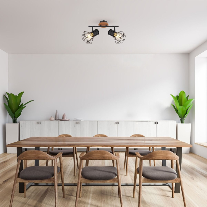 Plafonieră SKULL AP2, 2xE27, negru, maro [3]