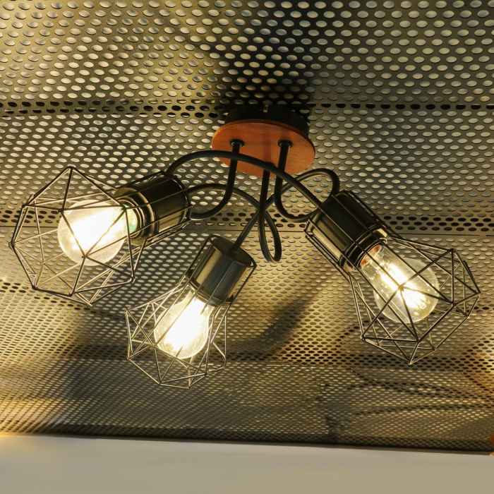 Plafonieră SKULL PL3, 3xE27, negru, maro [4]