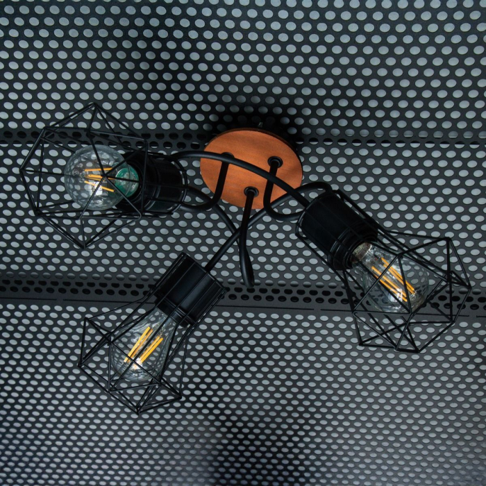 Plafonieră SKULL PL3, 3xE27, negru, maro [2]