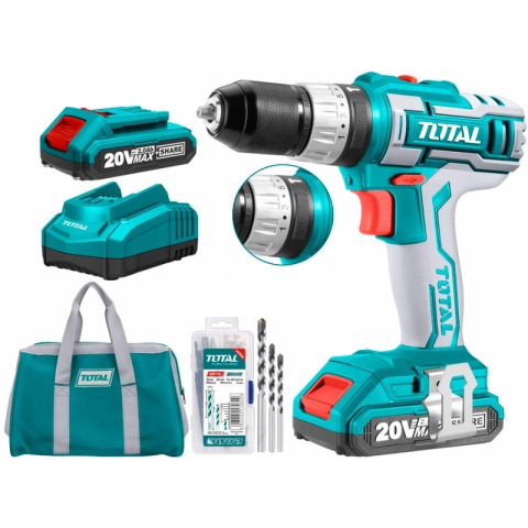 SCULE ȘI UNELTE - MASINA DE GAURIT CU PERCUTIE SI ACUMULATOR 20V-2.0AH LI-ION (2 ACUMULATORI + 50 ACCESORII)