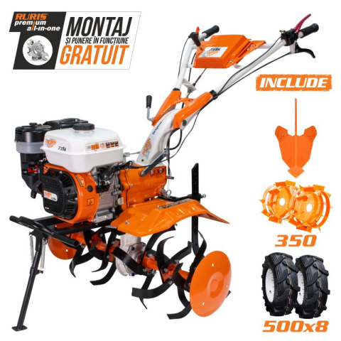 UTILAJE - Motosapatoare RURIS 731K + roti cauciuc 5.00-8+rarita ajustabila+roti metalice 350 fara manicot 8.5 CP