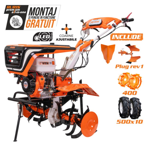 UTILAJE - Motosapatoare RURIS 751KS+ roti cauciuc 5.00-10+rarita+plug reversibil rev1+roti metalice 400 fara manicot 9.5 CP