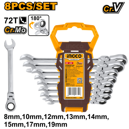 KITURI & TRUSE - Trusa de Chei Combinate 8-19 cu Clichet si Cap Flexibil 8pcs