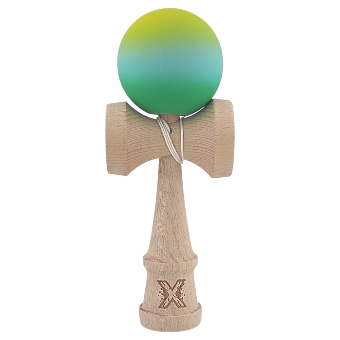 Kendama X Originala, Profesionala, OEM, Rubber Grip, din Lemn, 18 cm, Galben/Albastru/Verde [1]