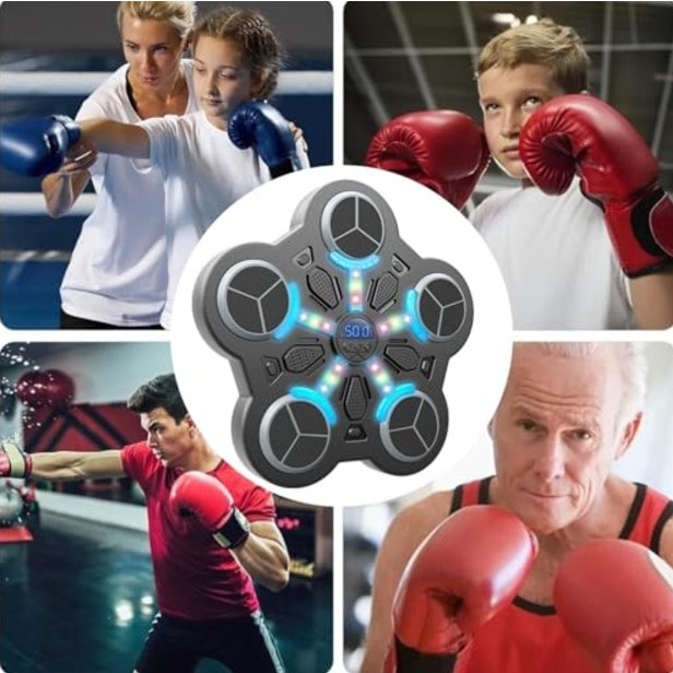 Jucarie de Boxat cu Muzica si Lumini, OEM, Manusi Incluse, Bluetooth, Incarcare USB, Aplicare cu Ventuze, 5 Tinte, 33x33x4.5 cm, 930 g, Negru [4]