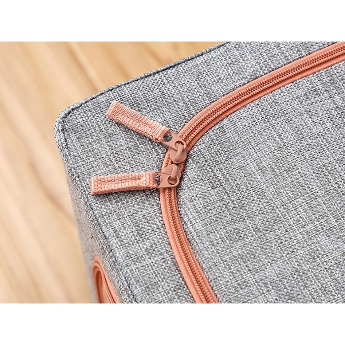 Cutie de Depozitare Pliabila, OEM, 66 L, din Bumbac si In, 50x40x33 cm, Fereastra Frontala, 2 Usi de Acces cu Fermoar Bidirectional, Cadru Metalic, Suport Baza Stabil din Plastic, Gri [5]