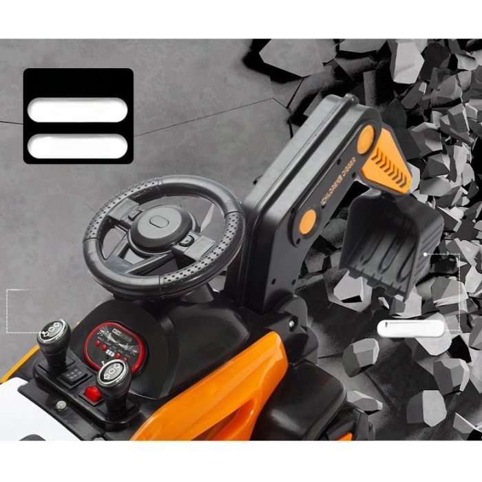 Masinuta Electrica OEM, Tip Excavator, Brat Electric cu Maneta de Control, Spatar si Bare Laterale, Sistem Muzica si Lumini, 1-8 Ani, 72 x 36 x 50 cm, Portocaliu [7]