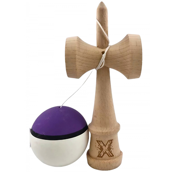 Kendama X Originala, Profesionala, OEM, din Lemn, 18 cm, Multicolor Mov/Negru/Alb [3]