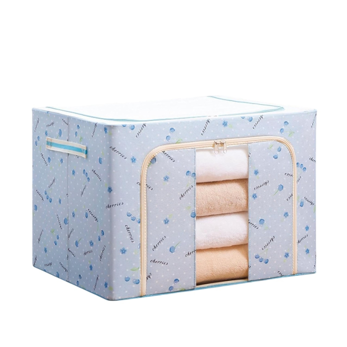 Cutie de Depozitare Pliabila, OEM, 100 L, din Tesatura Oxford, 60x42x40 cm, Fereastra Frontala, 2 Usi de Acces cu Fermoar Bidirectional, Cadru Metalic, Suport Baza Stabil din Plastic, Imprimeu Cirese, [4]