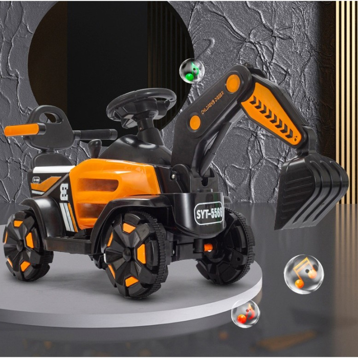 Masinuta Electrica OEM, Tip Excavator, Brat Electric cu Maneta de Control, Spatar si Bare Laterale, Sistem Muzica si Lumini, 1-8 Ani, 72 x 36 x 50 cm, Portocaliu [13]