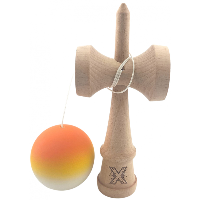 Kendama X Originala, Profesionala, OEM, din Lemn, Rubber Grip, 18 cm, Gradient Portocaliu/Galben/Alb [2]