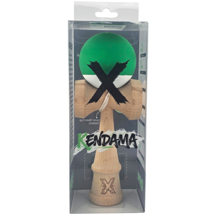Kendama X Originala, Profesionala, OEM, din Lemn, 18 cm, Rubber Grip, Verde Alb [2]
