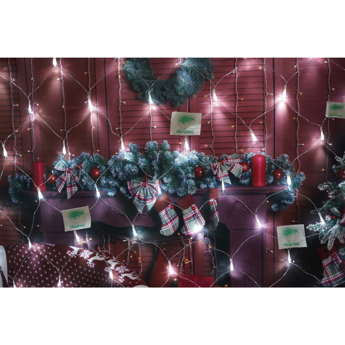 Sectiune Instalatie de Craciun OEM, Tip Plasa, 120 LED-uri, 1.5 x 1.5 m, 8 jocuri de lumini, Interconectabila, Fir transparent, Alb rece [3]