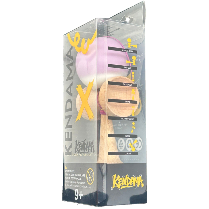 Kendama X Originala, Profesionala, OEM, din Lemn cu Bila Cauciucata, 18 x 6 x 7 cm, Gradient Mov/Alb [4]