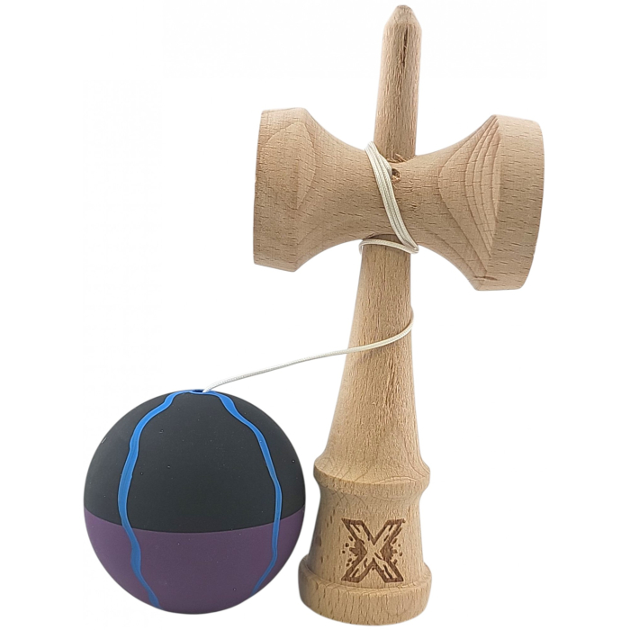 Kendama X Originala, Profesionala, OEM, din Lemn, Rubber Grip, 18 cm, Negru/Mov/Albastru [3]