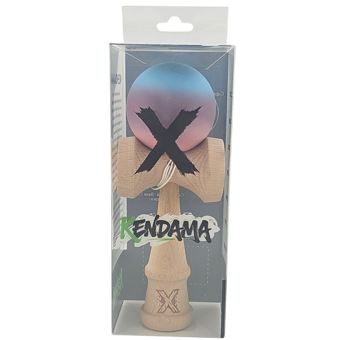 Kendama X Originala, Profesionala, OEM, din Lemn, Rubber Grip, 18 cm, Roz/Mov/Albastru [4]