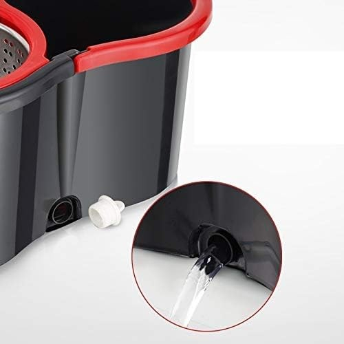 Set mop rotativ cu galeata OEM, material plastic si microfibra, rezistent, cu dop scurgere, vas detasabil, pentru interior, capacitate 8 l, negru/rosu [2]