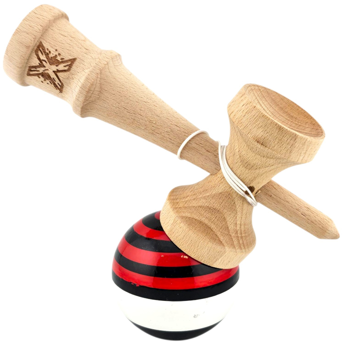 Kendama X Originala, Profesionala, OEM, din Lemn, Super Sticky, 18 cm, Rosu/Negru/Alb [4]