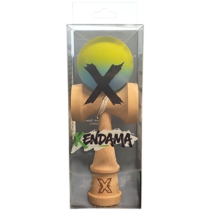 Kendama X Originala, Profesionala, OEM, din Lemn, Rubber Grip, 18 cm, Gradient Galben/Albastru/Verde [4]