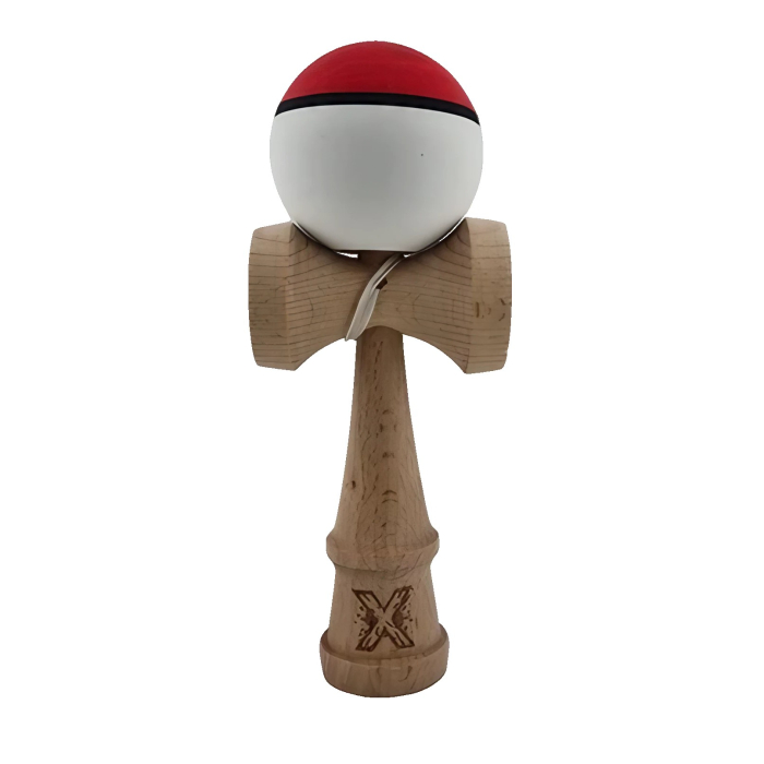 Kendama X Originala, Profesionala, OEM, din Lemn, Rubber Grip, 18 cm, Rosu/Alb [2]